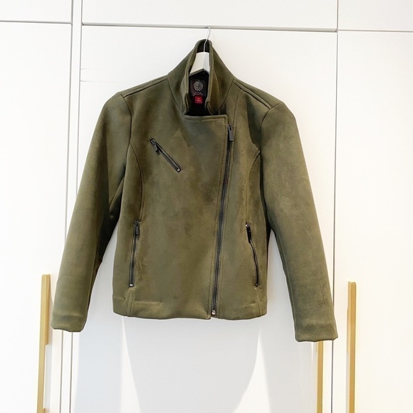 olive Faux Suede Scuba Moto Jacket - Picture 11 of 11